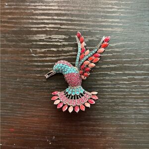 Elegant Bird Brooch with Red and Blue Accents